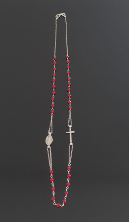 Lant tip" rozariu" din argint 925 rodiat , Piatra : coral fatetat , Culoare : rosu, Sonis Silver [1]