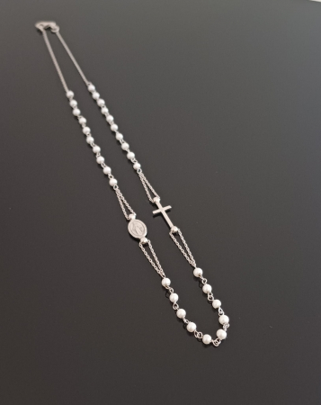 Lant tip" rozariu "din argint 925 rodiatPiatra : perla de laborator  Culoare : alb [1]