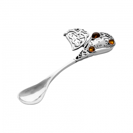 Lingurita din argint 925 vintage , Piatra ; chihlimbar natural , Culoare : maro cognac ,Sonis Silver [1]