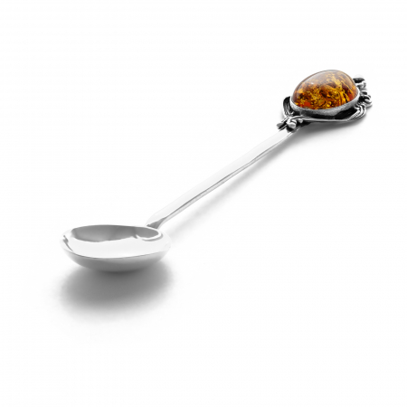 LINGURITE - Lingurita din argint 925 vintage , Piatra : chihlimbar natural , Culoare : maro cognac ,