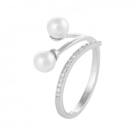 Inele de dama - Inel din argint 925 rodiat, Piatra: perla de laborator si cubic zirconia, Culoare: alb si transparent, Sonis Silver