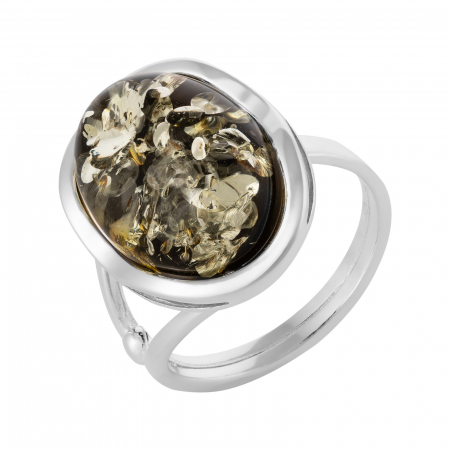 Inele de dama - Inel reglabil, din argint 925, Piatra: chihlimbar natural, Culoare: verde, Sonis Silver