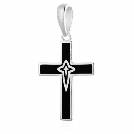 Pandantiv " tip cruce " din argint  925, Piatra: email, Culoare: negru, [0]