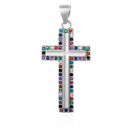 Pandantiv " tip cruce " din argint 925  rodiat, Piatra: cubic zirconia, Culoare: multicolor [0]