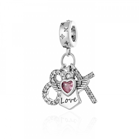 TALISMANE - Talisman din argint 925 rodiat , Piatra : zirconia fatetata  cubic zirconia , Culoare : transparent si roz,