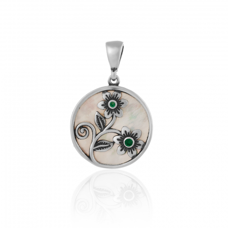 PANDANTIVE - Pandantiv din argint 925 rodiat , Piatra : sidef si cubic zirconia , Culoare : sidef si verde,