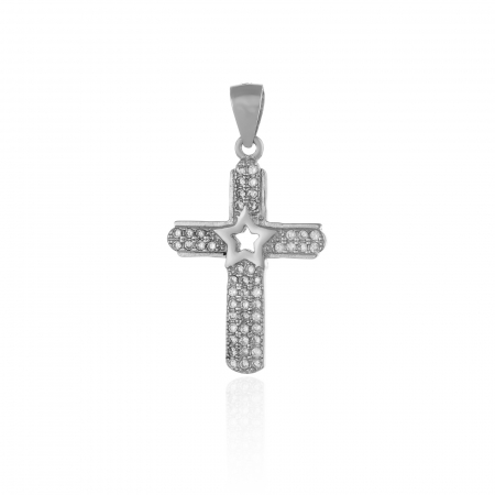 PANDANTIVE TIP CRUCE - Pandantiv tip "Cruce "din argint 925 rodiat   , Piatra : cubic zirconia , Culoare : transparenta ,Sonis Silver