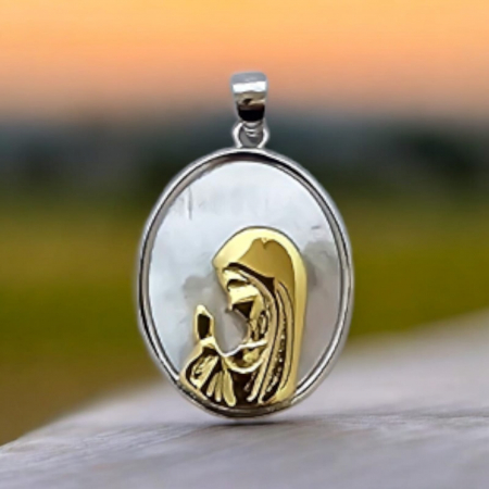 Pandantiv din argint 925rodiat   , placat cu aur de 14 kt, Piatra : Sidef , Culoare : sidef, [1]