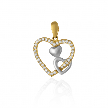 PANDANTIVE - Pandantiv din aur 585/ 14 kt, galben si alb, Piatra: cubic zirconia, Culoare: transparenta