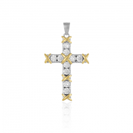 PANDANTIVE TIP CRUCE - Pandantiv tip " Cruce " din argint  925 placat cu aur de 14 kt ,Piatra: zirconia fatetata , Culoare: transparenta ,