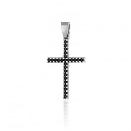 Pandantiv tip " Cruce " din argint 925 rodiat , Piatra : cubic zirconia , Culoare :  negru,transparent, [0]