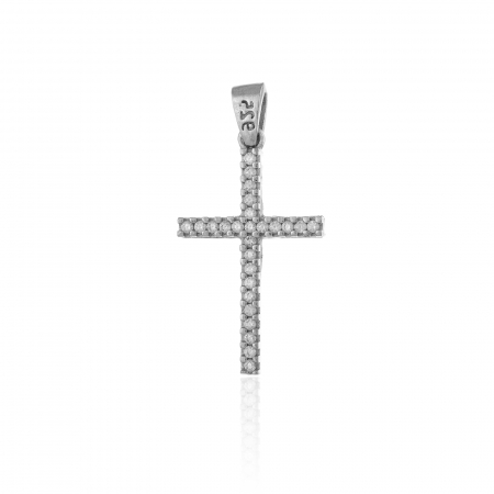 Pandantiv tip " Cruce " din argint 925 rodiat , Piatra : cubic zirconia , Culoare :  negru,transparent, [1]