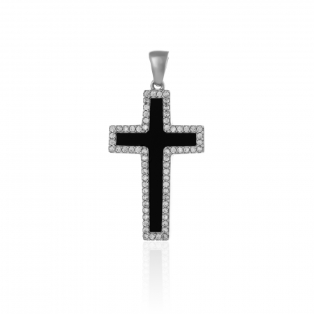 PANDANTIVE TIP CRUCE - Pandantiv " tip cruce " din argint 925 rodiat, Piatra: email, cubic zirconia, Culoare: negru si transparent, Sonis Silver