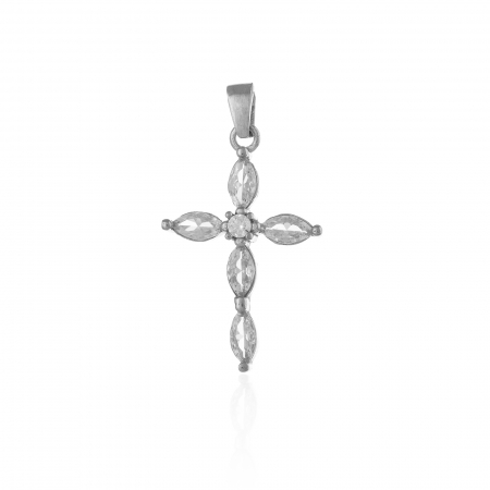 PANDANTIVE TIP CRUCE - Pandantiv tip "Cruce " din argint 925 rodiat , Piatra : zirconia fatetata , Culoare : transparenta,