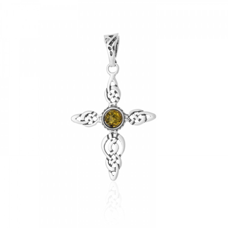 Produse - Pandantiv " tip cruce "  din argint 925 , Piatra : chihlimbar natural , Culoare : verde, Sonis Silver