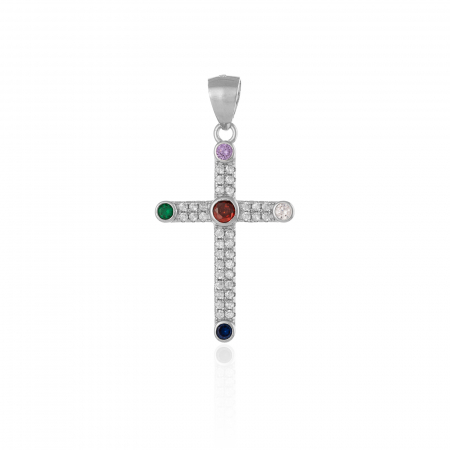 PANDANTIVE TIP CRUCE - Pandantiv tip " Cruce " din argint  925 rodiat ,Piatra : zircona fatetata si cubic zirconia , Culoare ; multicolor , Sonis Silver