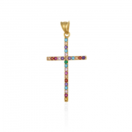 PANDANTIVE TIP CRUCE - Pandantiv tip ''Cruce'', din aur 585/ 14 kt, Piatra: cubic zirconia, Culoare: multicolor
