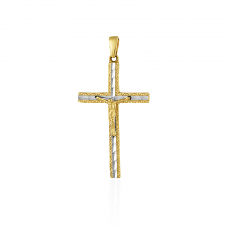 PANDANTIVE TIP CRUCE - Pandantiv tip ''Cruce'', din aur 585/ 14 kt, galben si alb