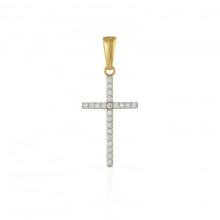 BIJUTERII DIN AUR - Pandantiv tip ''Cruce'', din aur 585/ 14 kt, Piatra: cubic zirconia, Culoare: transparenta