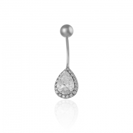 PIERCING - Piercing ombilical din argint 925rodiat , Piatra: zirconia fatetata Culoare: transparenta, Sonis Silver