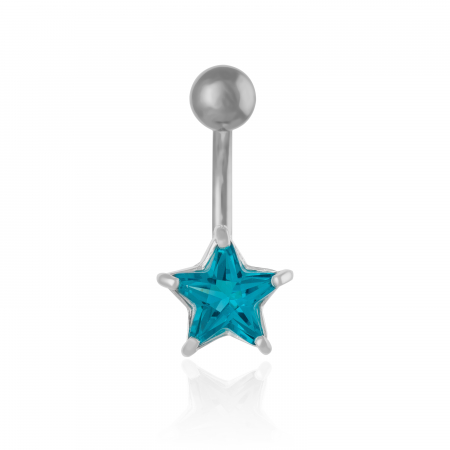 Produse - Piercing ombilical cu tija din otel medicinal si accesoriu din argint 925, Piatra: zirconia fatetata, Culoare: albastru, Sonis Silver