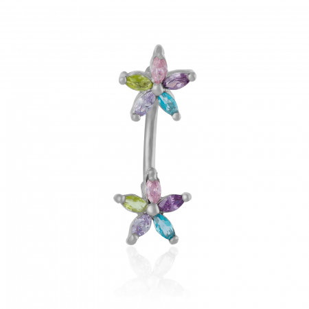 Produse - Piercing ombilical cu tija din otel medicinal si accesoriu din argint 925, Piatra: zirconia fatetata, Culoare: multicolor,  Sonis Silver