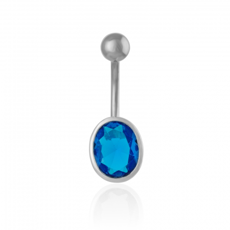 Produse - Piercing ombilical cu tija din otel medicinal si accesoriu din argint 925, Piatra: zirconia fatetata, Culoare: albastru, Sonis Silver
