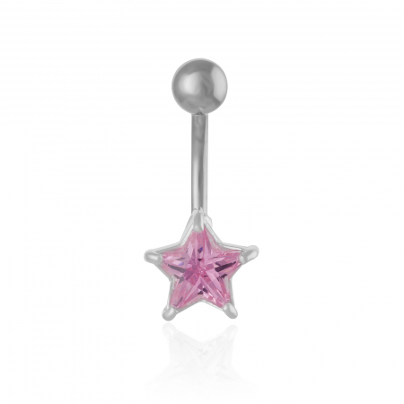 Produse - Piercing ombilical cu tija din otel medicinal si accesoriu din argint 925,Piatra: zirconia fatetata, Culoare: roz, Sonis Silver