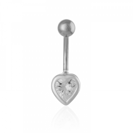 Produse - Piercing ombilical cu tija din otel medicinal si accesoriu din argint 925, Piatra: zirconia fatetata, Culoare: transparent, Sonis Silver