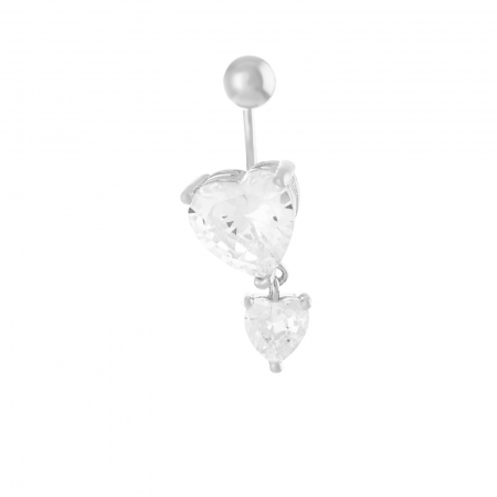 Produse - Piercing ombilical din argint 925 rodiat , Piatra: zirconia fatetata, Culoare: transparent, Sonis Silver