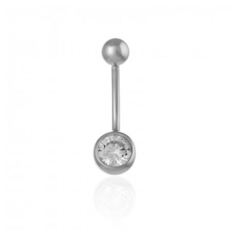 PIERCING - Piercing ombilical din argint 925  rodiat, Piatra: zirconia fatetata ,Culoare: transparenta ,