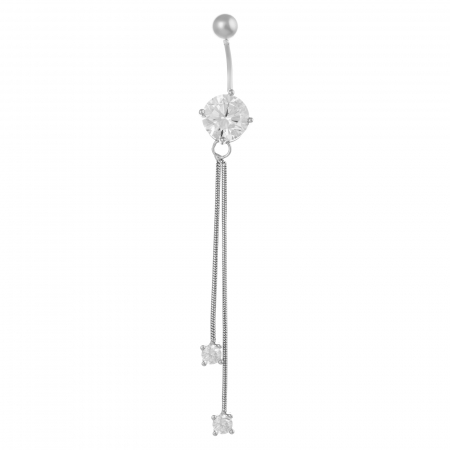 PIERCING - Piercing ombilical din argint 925  rodiat, Piatra: zirconia fatetata  , Culoare: transparenta ,