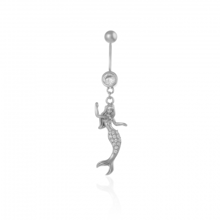 PIERCING - Piercing ombilical din argint 925  rodiat, Piatra: zirconia fatetata si cubic zirconia , Culoare: transparenta ,