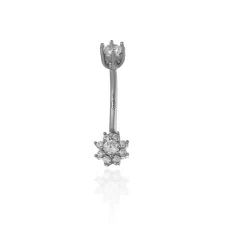 PIERCING - Piercing ombilical din argint 925  rodiat, Piatra: zirconia fatetata si cubic zirconia , Culoare: transparenta ,