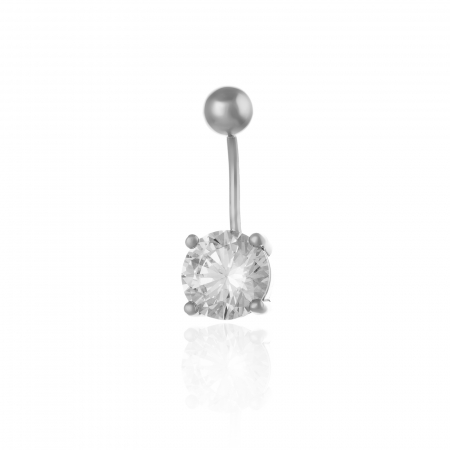 PIERCING - Piercing ombilical din argint 925  rodiat, Piatra: zirconia fatetata , Culoare: transparenta ,
