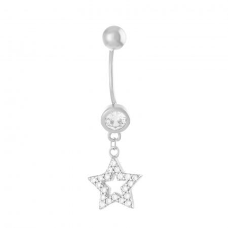 Produse - Piercing ombilical din argint 925  rodiat, Piatra: zirconia fatetata si cubic zirconia , Culoare: transparenta ,Sonis Silver