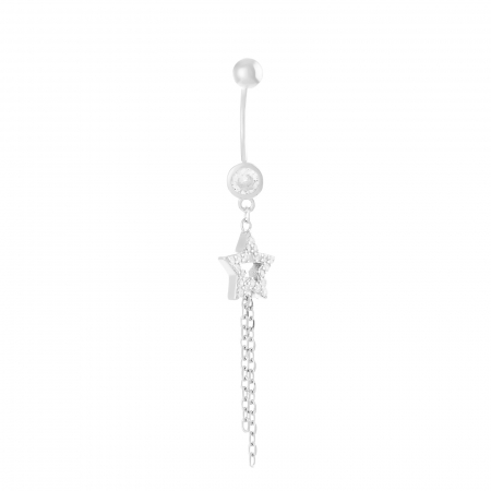 PIERCING - Piercing ombilical din argint 925  rodiat, Piatra: zirconia fatetata si cubic zirconia , Culoare: transparenta ,Sonis Silver