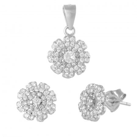 Seturi bijuterii cu piatra - Set din argint 925 ( cercei+pandantiv) rodiat , Piatra : cubic zirconia, Culoare : transparenta ,