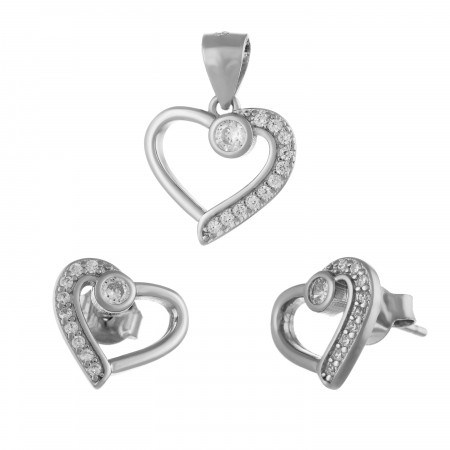 Seturi bijuterii cu piatra - Set din argint 925 rodiat  ( cercei+pandantiv ), Piatra ; zirconia fatetata si cubic zirconia , Culoare : transparenta ,