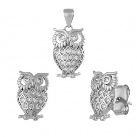 Seturi bijuterii cu piatra - Set din argint 925 rodiat  ( cercei+pandantiv),Piatra : cubic zirconia , Culoare : transparenta ,