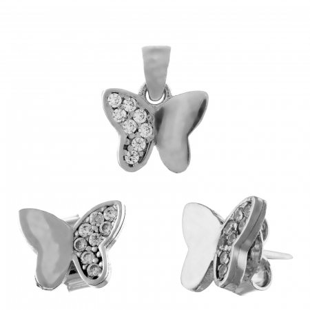 Produse - Set din argint 925 rodiat ( cercei+pandantiv), Piatra: cubic zirconia, Culoare: transparent, Sonis Silver