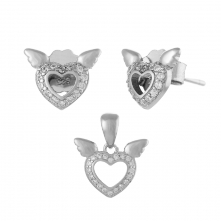Seturi bijuterii cu piatra - Set din argint 925  rodiat (cercei+pandantiv), Piatra: cubic zirconia, Culoare: transparenta, Sonis Silver