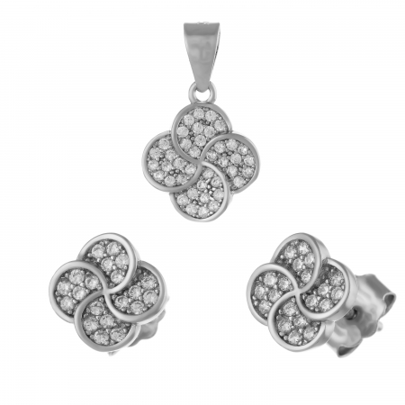 Seturi bijuterii cu email - Set din argint 925 rodiat ( cercei+pandantiv ) , Piatra : cubic zirconia , Culoare : transparenta ,