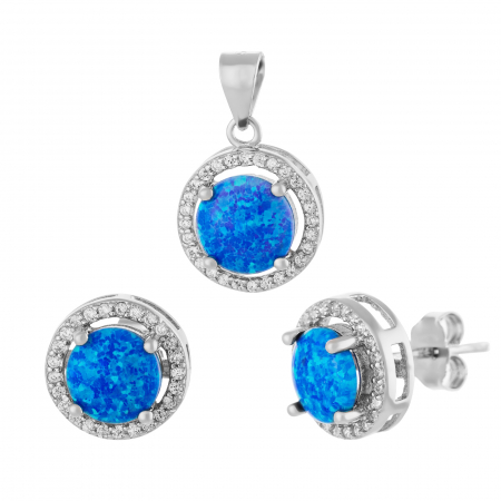 Produse - Set din argint 925 (cercei+pandantiv) rodiat , Piatra : opal de laborator , cubic zirconia , Culoare : albastru si transparent , Sonis Silver