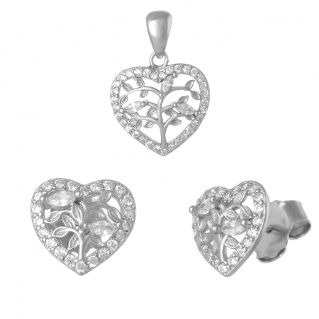 Seturi bijuterii cu piatra - Set din argint 925 ( cercei+pandantiv) rodiat , Piatra : zirconia fatetata si cubic zirconia, Culoare : transparenta ,