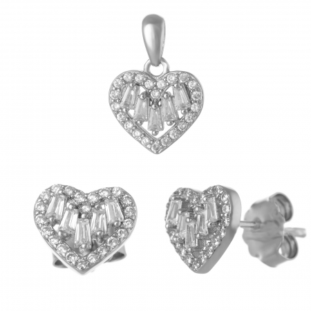 Seturi bijuterii cu piatra - Set din argint 925 ( cercei+pandantiv) rodiat ,Piatra : zirconia fatetata si cubic zirconia , Culoare : transparenta ,