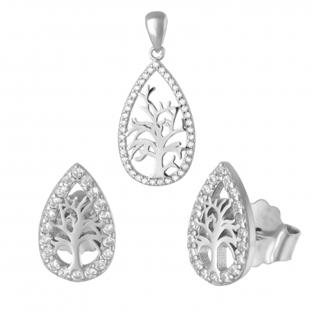 Seturi bijuterii cu piatra - Set din argint 925 ( cercei+pandantiv),Piatra : cubic zirconia , Culoare : transparent ,
