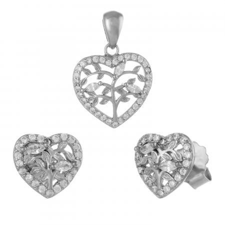 Seturi bijuterii cu piatra - Set din argint 925 rodiat ( cercei+pandantiv) , Piatra : cubic zirconia , Culoare : transparenta ,
