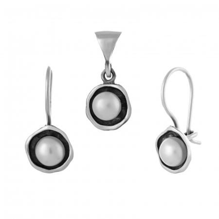 Produse - Set din argint 925 vintage  (cercei + pandantiv) Piatra: perla de laborator, Culoare: alb, Sonis Silver