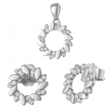 Seturi bijuterii cu piatra - Set din argint 925 ( cercei+pandantiv) rodiat , Piatra : cubic zirconia, Culoare : transparenta ,